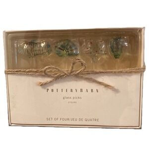 Pottery Barn Glass Picks Set Of 4 Beachy Fish Shell Starfish‎ Ocean Sea NEW